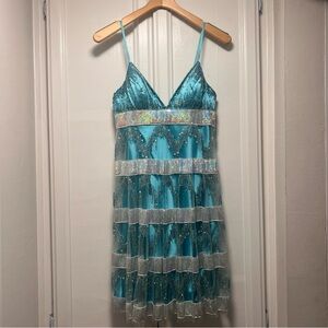 Vintage Teal Beaded Sequin Dress Sz 4 Party Event Life of A Showgirl Vibes